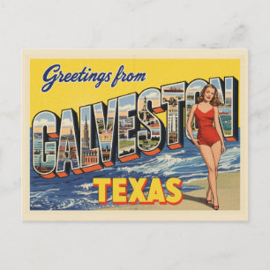 Cartão Postal Saudações de Galveston Texas Vintage