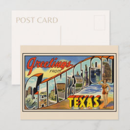 Cartão Postal Saudações de Galveston Texas Vintage