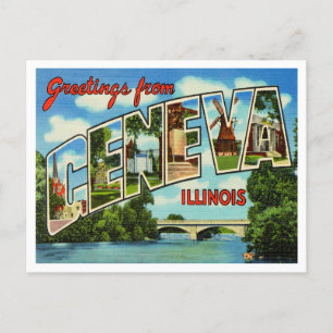 Cartão Postal Saudações de Genebra, Viagens vintage do Illinois