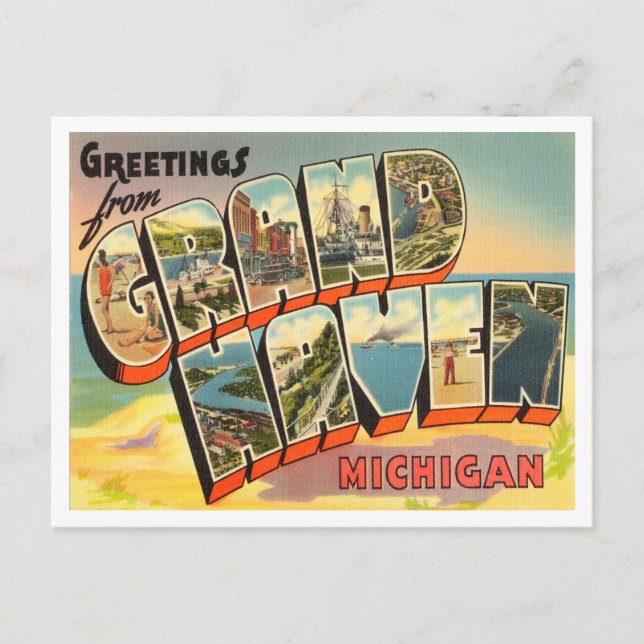 Cartão Postal Saudações de Grand Haven, Viagem do Michigan (Frente)