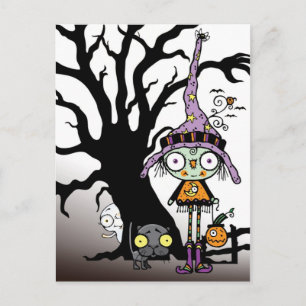 Cartão Postal Saudações de Halloween da Bruxa em Roxo