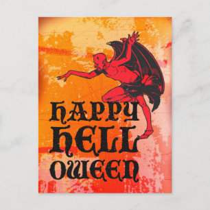 Cartão Postal Saudações de Halloween por um diabo "Feliz Hellowe