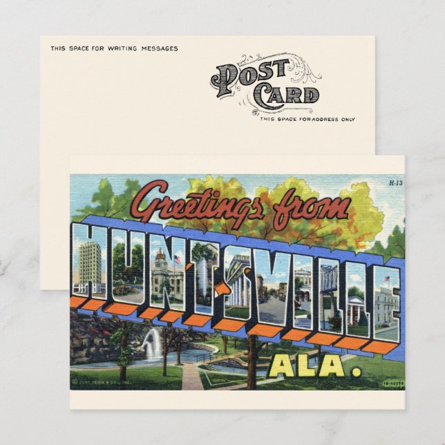 Cartão Postal Saudações de Huntsville, AL Postcard (Frente/Verso)