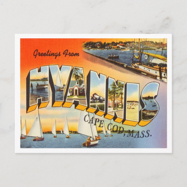 Cartão Postal Saudações de Hyannis, Cape Cod, Massachusetts (Frente)