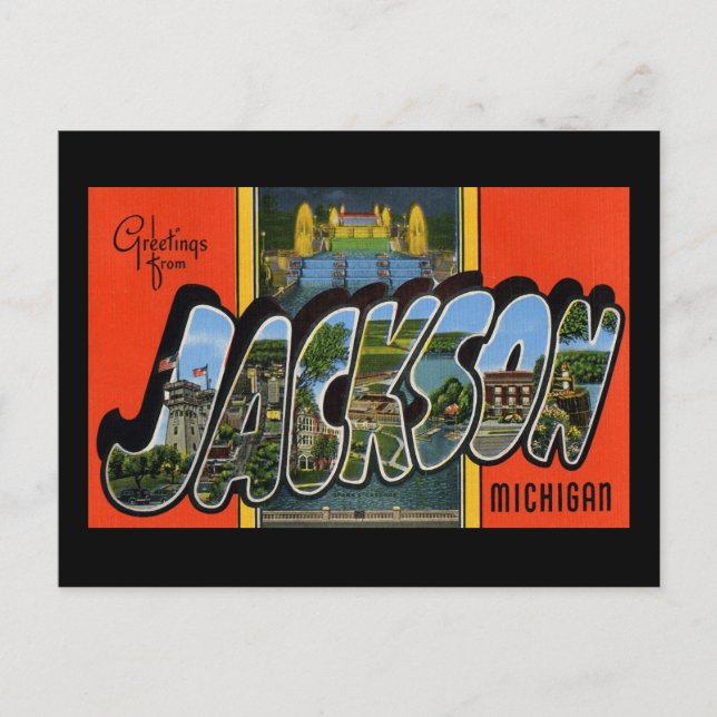 Cartão Postal Saudações de Jackson Michigan (Frente)