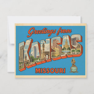 Cartão Postal Saudações de Kansas City, Missouri Vintage