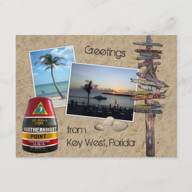 Cartão Postal Saudações de Key West, Florida (Frente)