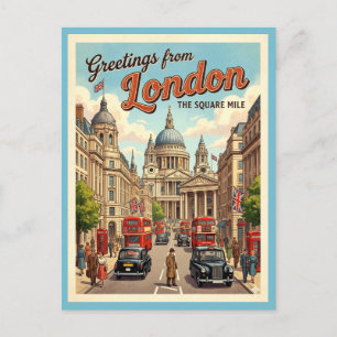 Cartão Postal Saudações de Londres - A Milha Quadrada Retro anos