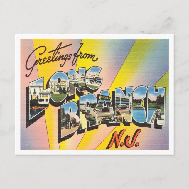 Cartão Postal Saudações de Long Branch, Viagem de Nova Jersey (Frente)