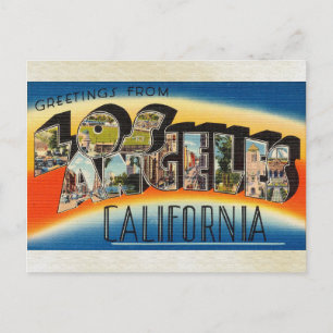 Cartão Postal Saudações de Los Angeles California Vintage Art