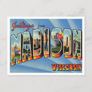 Cartão Postal Saudações de Madison, Viagens vintage de Wisconsin