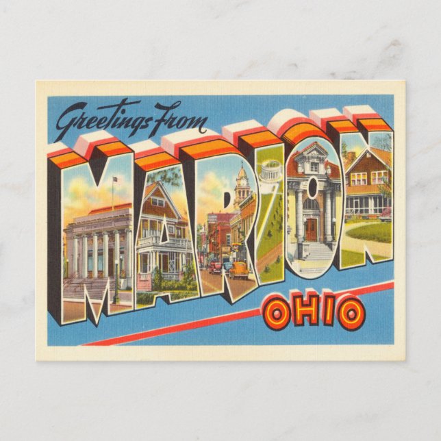 Cartão Postal Saudações de Marion, Ohio Viagens vintage (Frente)