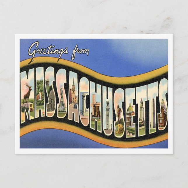 Cartão Postal Saudações de Massachusetts (Frente)