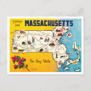 Cartão Postal Saudações de Massachusetts, The Bay State Viagem