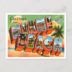 Cartão Postal Saudações de Miami Beach, Viagens vintage da Flóri