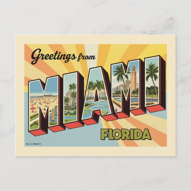 Cartão Postal Saudações de Miami Florida Vintage (Frente)