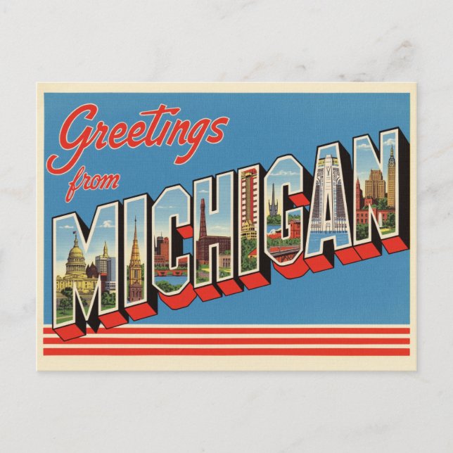 Cartão Postal Saudações de Michigan (Frente)