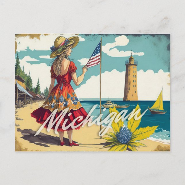 Cartão Postal Saudações de Michigan (Frente)