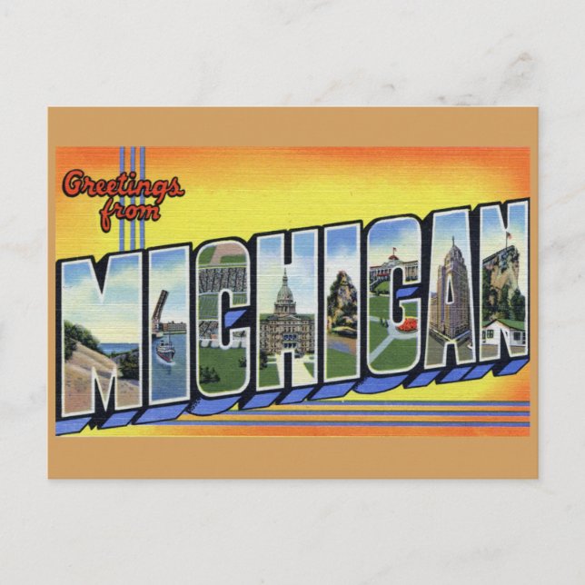 Cartão Postal Saudações de Michigan (Frente)