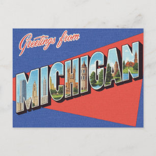Cartão Postal Saudações de Michigan Vintage