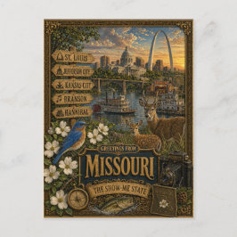 Cartão Postal Saudações de Missouri | Arte Retro Vintage