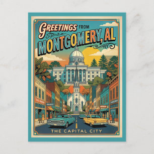 Cartão Postal Saudações de Montgomery AL Retro