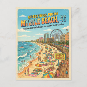 Cartão Postal Saudações de Myrtle Beach SC Inspirado no Vintage
