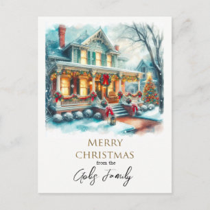 Cartão Postal Saudações de Natal em Casa Vintage