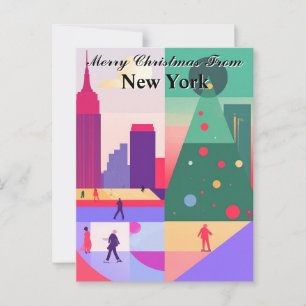 Cartão Postal Saudações de Natal Geométricas Abstratas Nova York