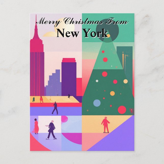Cartão Postal Saudações de Natal Geométricas Abstratas Nova York (Frente)