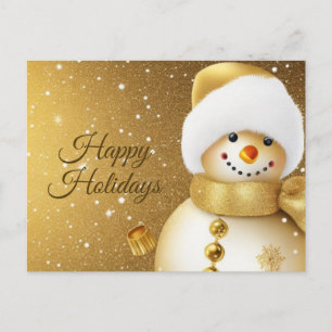 Cartão Postal Saudações de Natal Homem de Neve Dourado Feriados