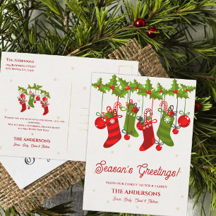 Cartão Postal Saudações de Natal Meias de Natal Família
