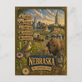 Cartão Postal Saudações de Nebraska | Arte Retro Vintage