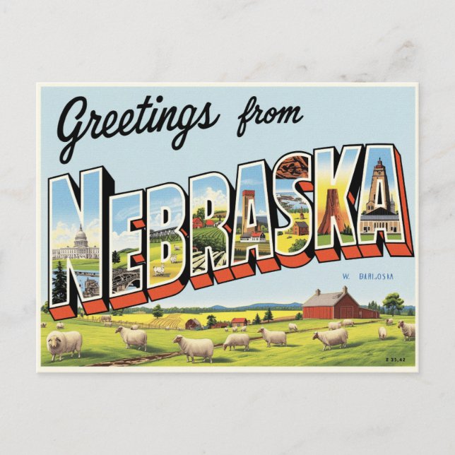 Cartão Postal Saudações de Nebraska Vintage (Frente)