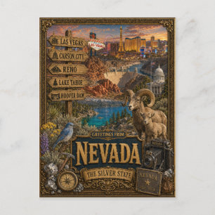 Cartão Postal Saudações de Nevada   Arte Retro Vintage
