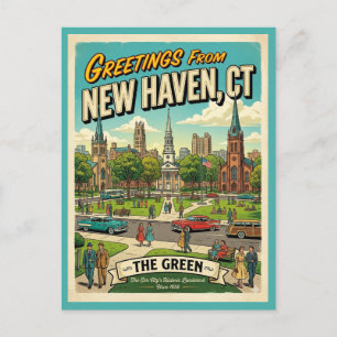 Cartão Postal Saudações de New Haven CT Estilo Vintage