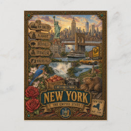 Cartão Postal Saudações de Nova York | Arte Retro Antiga