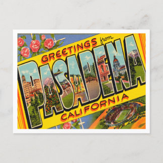 Cartão Postal Saudações de Pasadena, Viagens vintage da Califórn