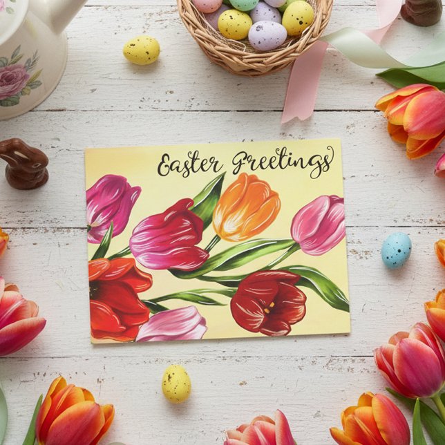 Cartão Postal Saudações de Páscoa de Primavera Lindas Tulipas (Criador carregado)