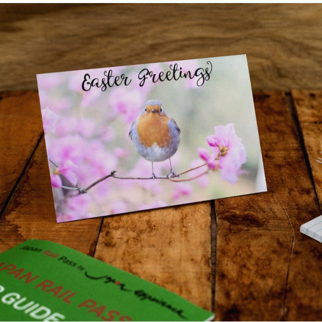 Cartão Postal Saudações de Páscoa do Robin de Primavera Fofo com (Criador carregado)