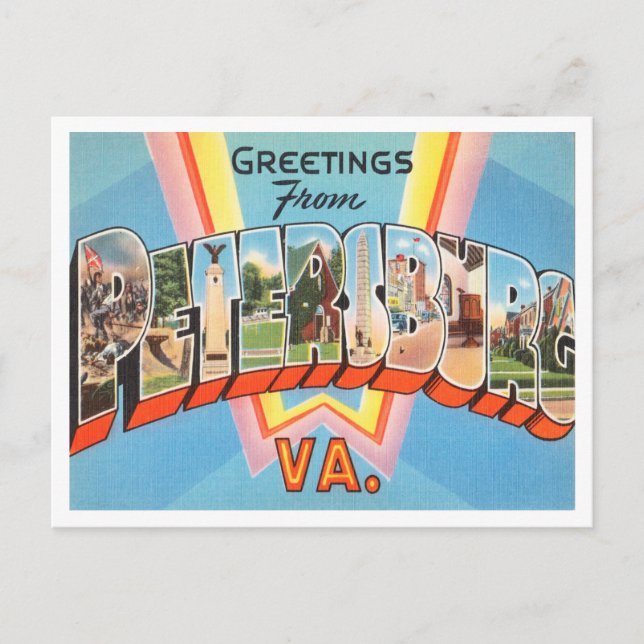 Cartão Postal Saudações de Petersburgo, Virginia Viagens vintage (Frente)