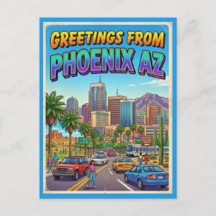 Cartão Postal Saudações de Phoenix Arizona Estilo Retro Vintage