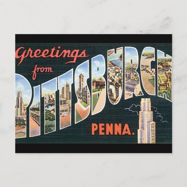 Cartão Postal Saudações de Pittsburgh_Viagens vintage Poster (Frente)