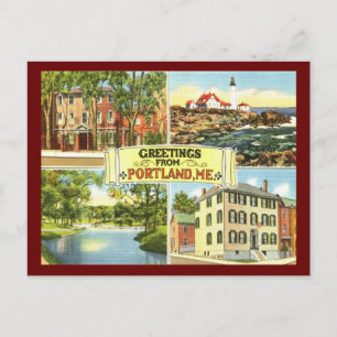 Cartão Postal Saudações de Portland, Maine Vintage