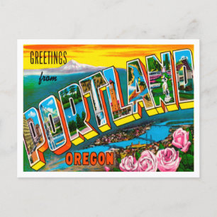 Cartão Postal Saudações de Portland, Oregon Viagens vintage