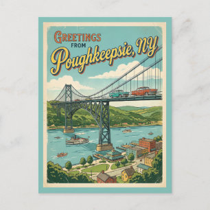 Cartão Postal Saudações de Poughkeepsie NY Estilo Vintage