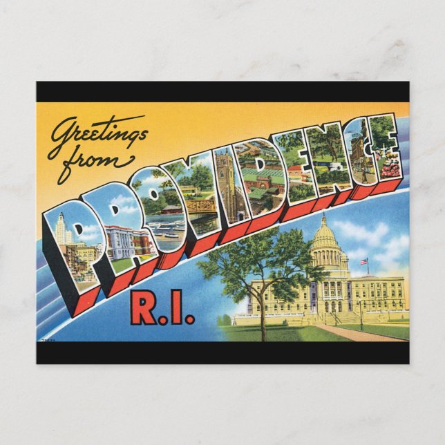 Cartão Postal Saudações de Providence RI_Viagens vintage (Frente)