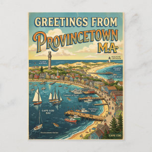Cartão Postal Saudações de Provincetown MA Inspirado no Vintage