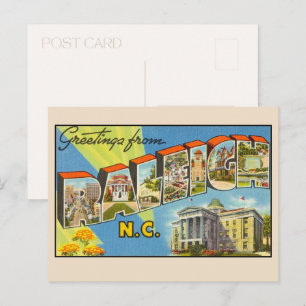 Cartão Postal Saudações de Raleigh Carolina do Norte Letra Maiús
