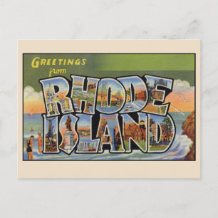 Cartão Postal Saudações de Rhode Island Letra Grande Vintage